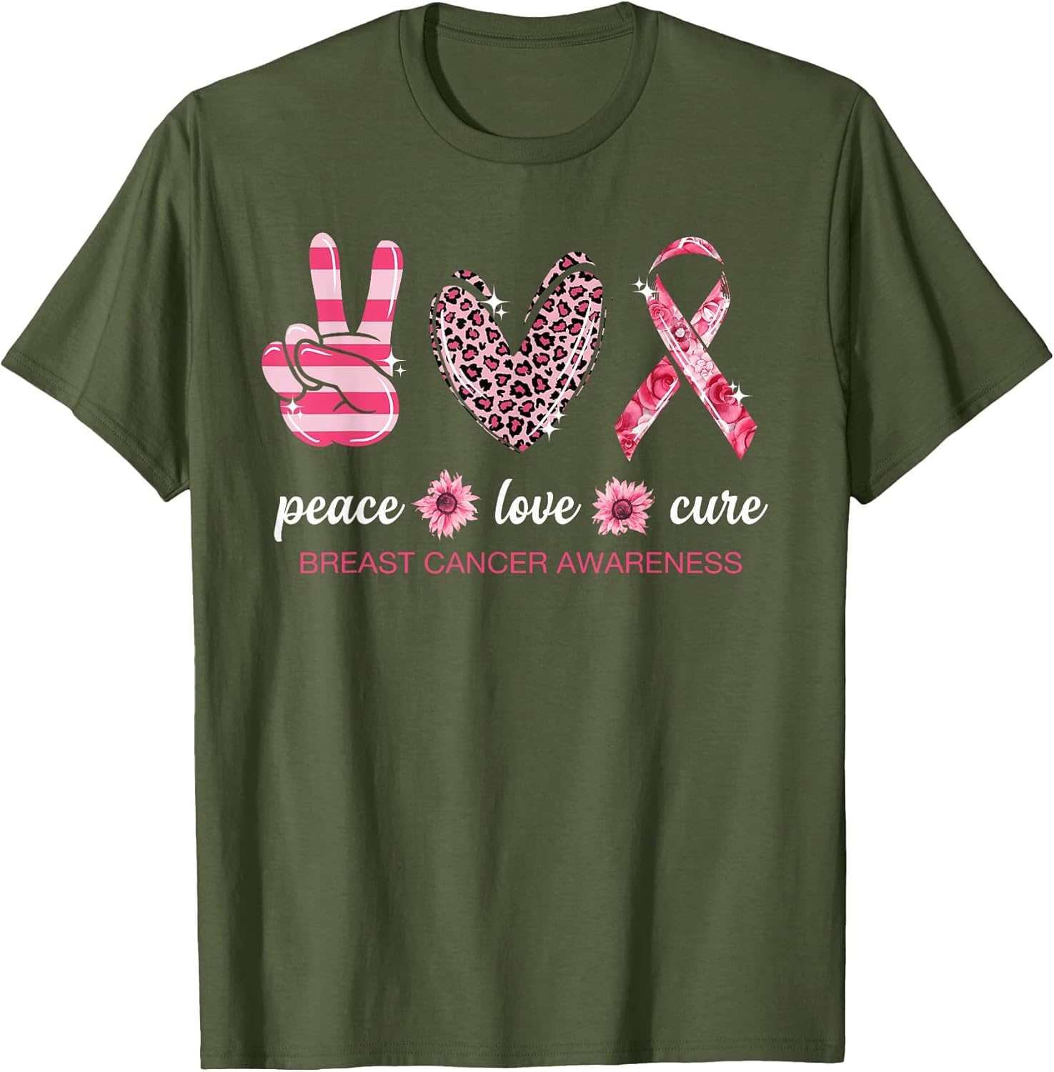 Peace Love Cure Pink Ribbon Breast Cancer Awareness