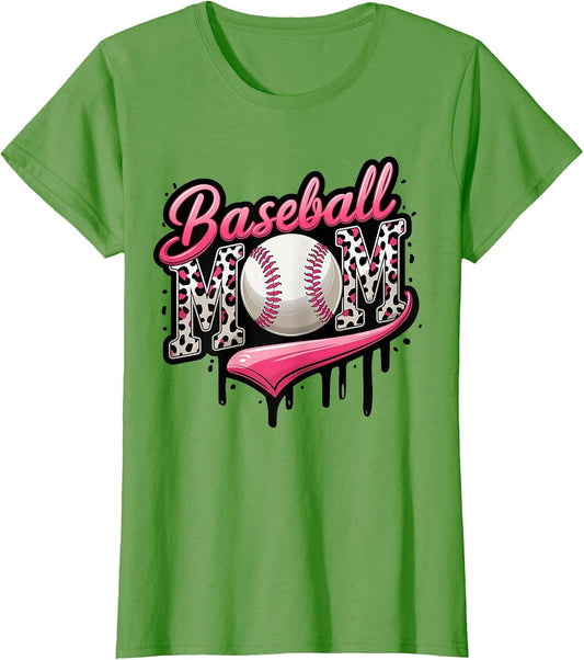 Baseball Mom Pink Leopard Ice Cream Drip Mother's Day Funny
