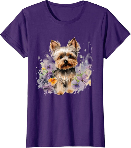 Yorkshire Terrier Mom Floral Yorkie Dog Lover Flowers Cute , Women, Purple, XX-Large