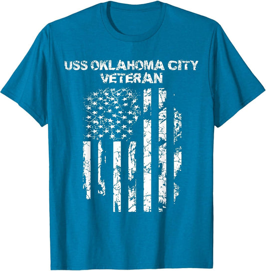 USS Oklahoma City Military Veteran Distressed USA Flag