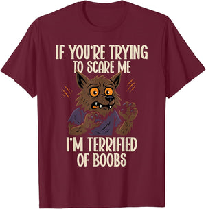 Funny Werewolf Halloween Scared of Boobs Humor