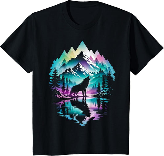Wolf Forest Moon Vintage Cosmic Howling Wolf Lover Graphic