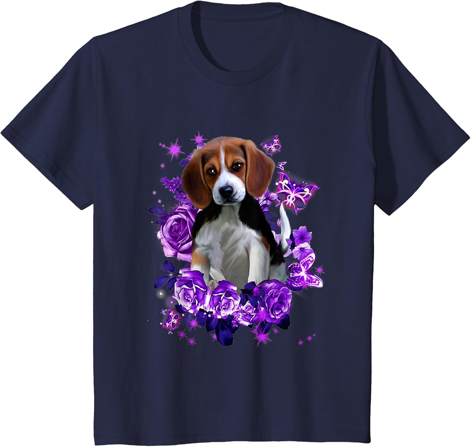 Funny Purple Beagle Purple Flower and Butterfly