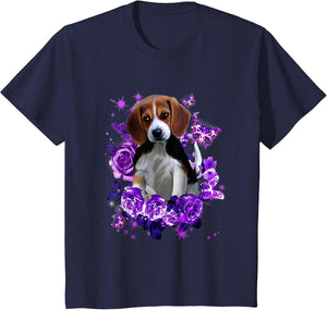 Funny Purple Beagle Purple Flower and Butterfly
