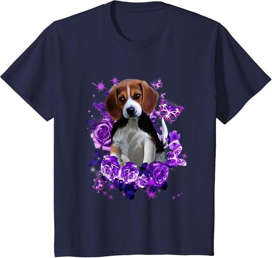 Funny Purple Beagle Purple Flower and Butterfly