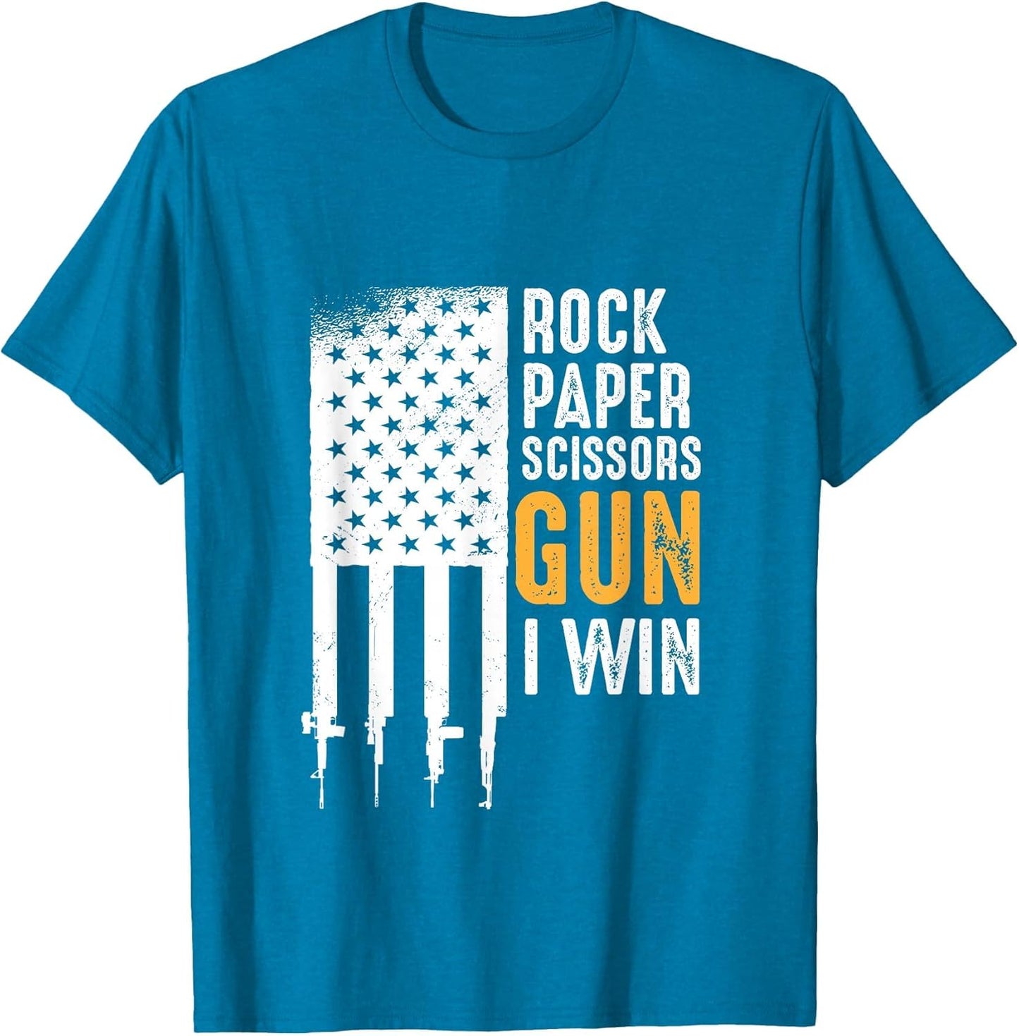 Funny American Flag Gun Shirt Rock Paper Scissors Gun I Win