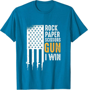Funny American Flag Gun Shirt Rock Paper Scissors Gun I Win