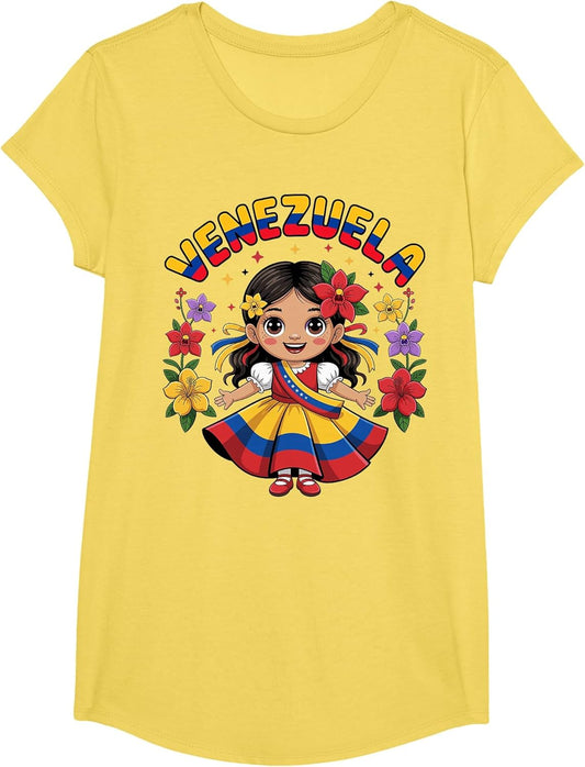Cute Venezuela Girl Traditional Dress Colorful Art Kids