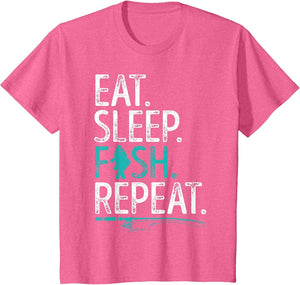 Eat Sleep Fish Repeat T Shirt Men Women Kids Fishing Boys