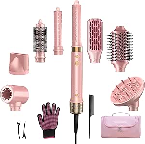 StyleVibe 8-in-1 Air Styler, Hair Dryer & Blow Dryer Brush with Travel Case - Auto Wrap Curls (L/R), Fast Drying, Thermal Round Brush for Smooth Blowouts & Frizz-Free Volume, No Heat Damage