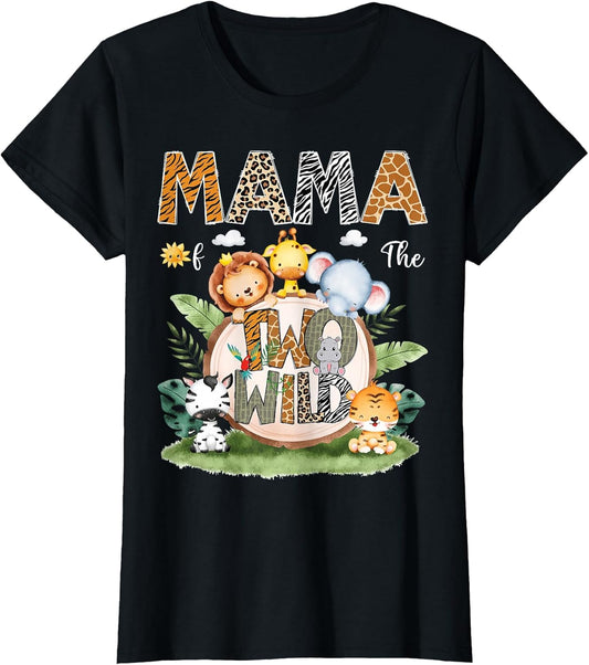 Mama of The Two Wild 2Nd Birthday Safari Animal Lover