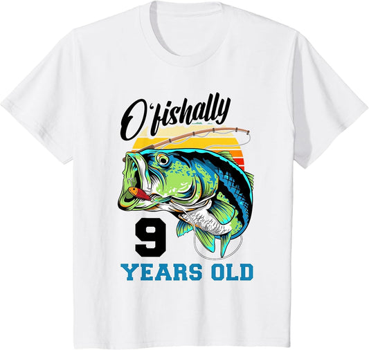 O'Fishally 9 Years Old 9th Birthday Fishing Bass Fish Retro