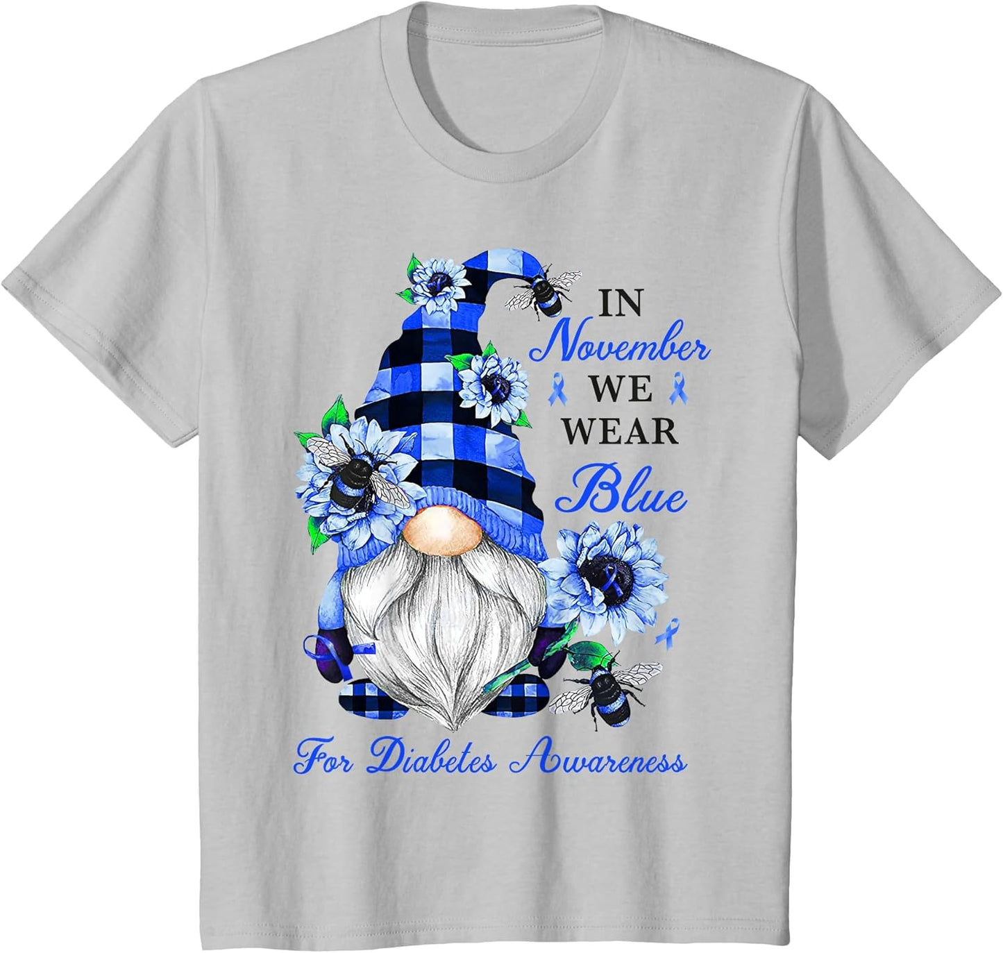 Gnome Diabetic November Diabetes Month Ribbon Blue Awareness
