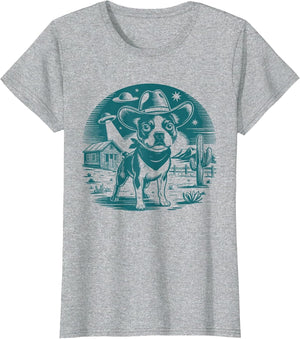 Boston Terrier Cowboy UFO Shirt Vintage Western Dog Mom