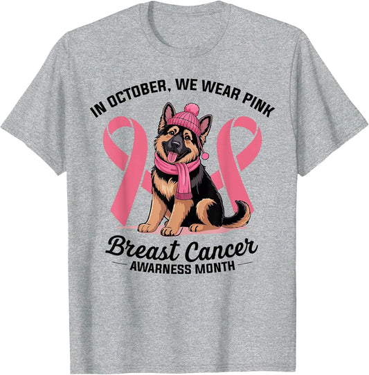 German Shepherd Dog in Pink Hat & Scarf Pink Ribbon
