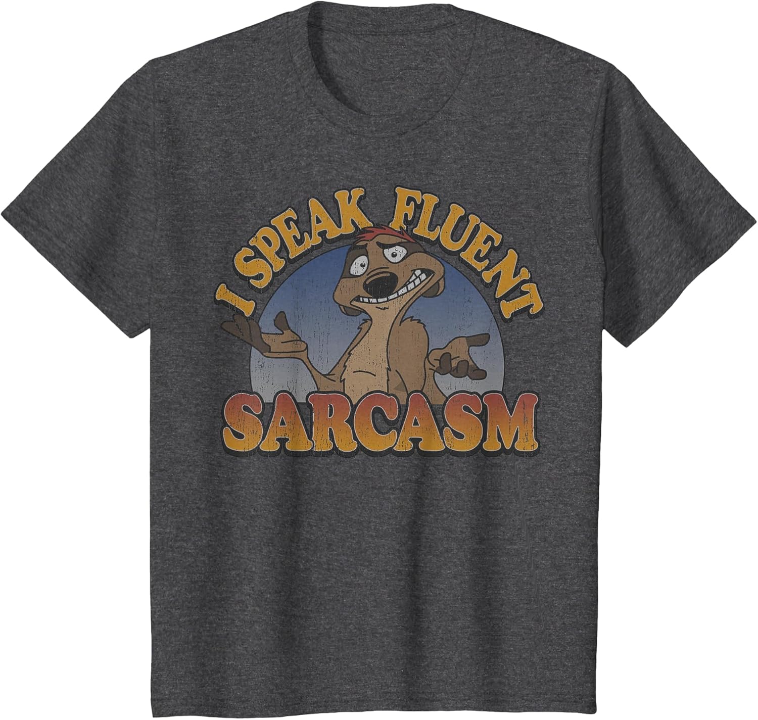 Disney The Lion King Timon I Speak Fluent Sarcasm Distressed , Youth, Dark Heather Grey, Large