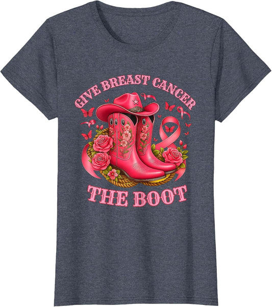 Give Breast Cancer The Boot Cowgirl Pink Ribbon Awareness