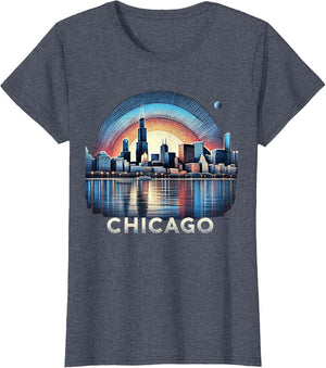 Vintage Chicago Illinois City Skyline Shirt Men Women Retro
