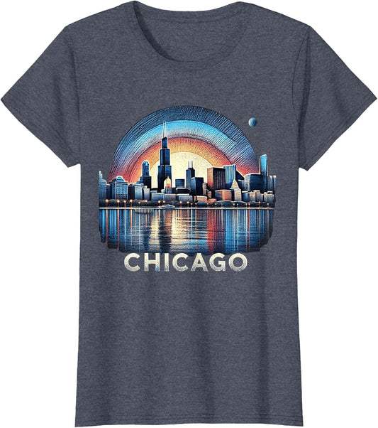 Vintage Chicago Illinois City Skyline Shirt Men Women Retro