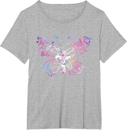 Butterfly Prayer Jesus Christian Cross Floral Pattern