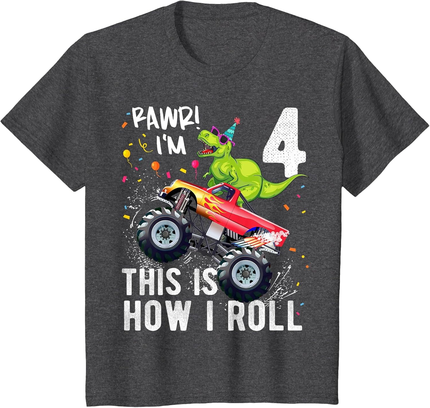 Kids T Rex Dinosaur Monster Truck 4th Birthday Boys and Girls