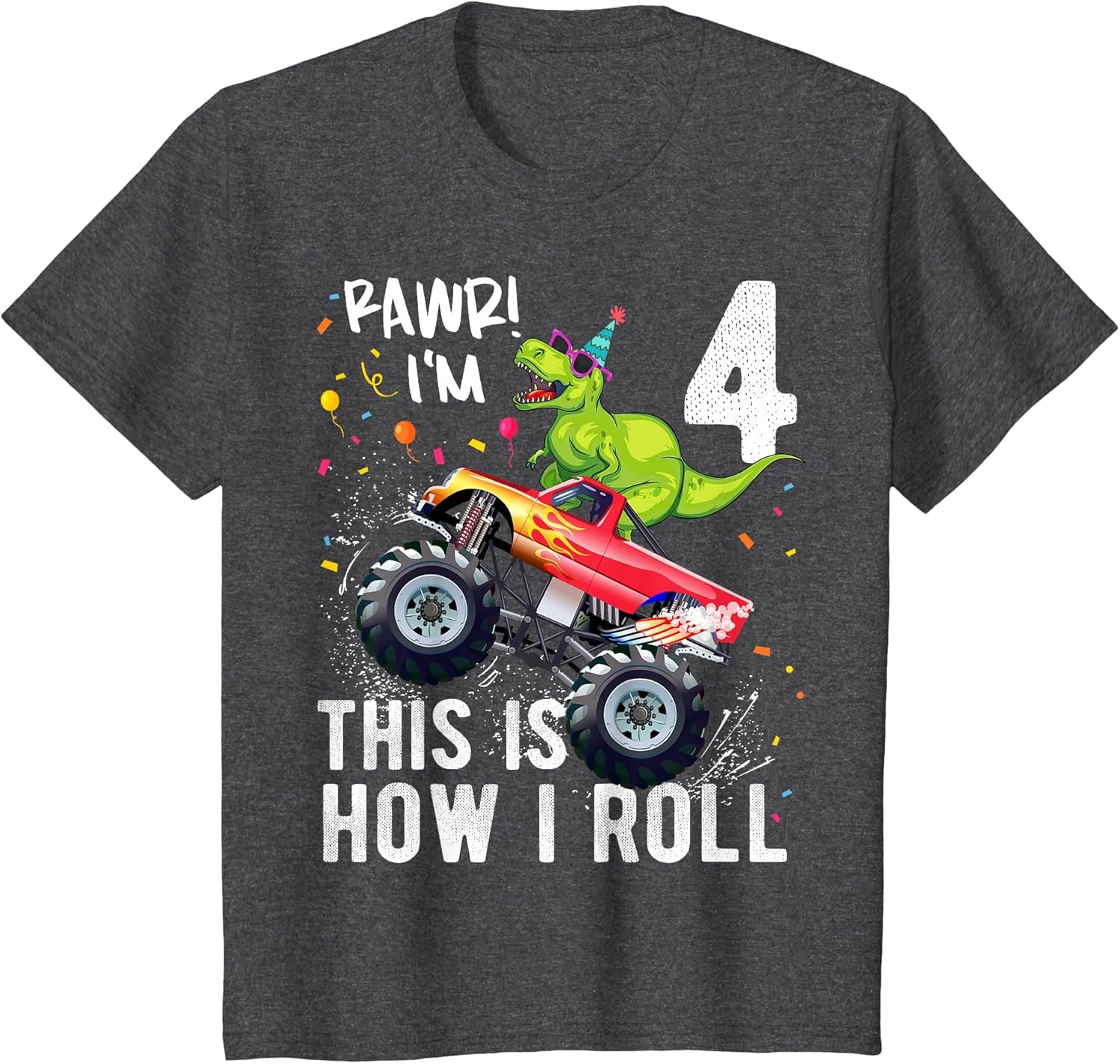 Kids T Rex Dinosaur Monster Truck 4th Birthday Boys and Girls