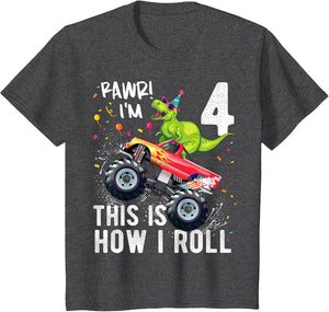 Kids T Rex Dinosaur Monster Truck 4th Birthday Boys and Girls