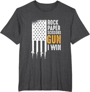 Funny American Flag Gun Shirt Rock Paper Scissors Gun I Win
