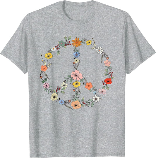 Retro Floral Peace Sign Boho Women Teens Girls Trendy Hippie