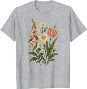 Botanical Flowers Daisies Tulip Foxglove Butterfly Garden