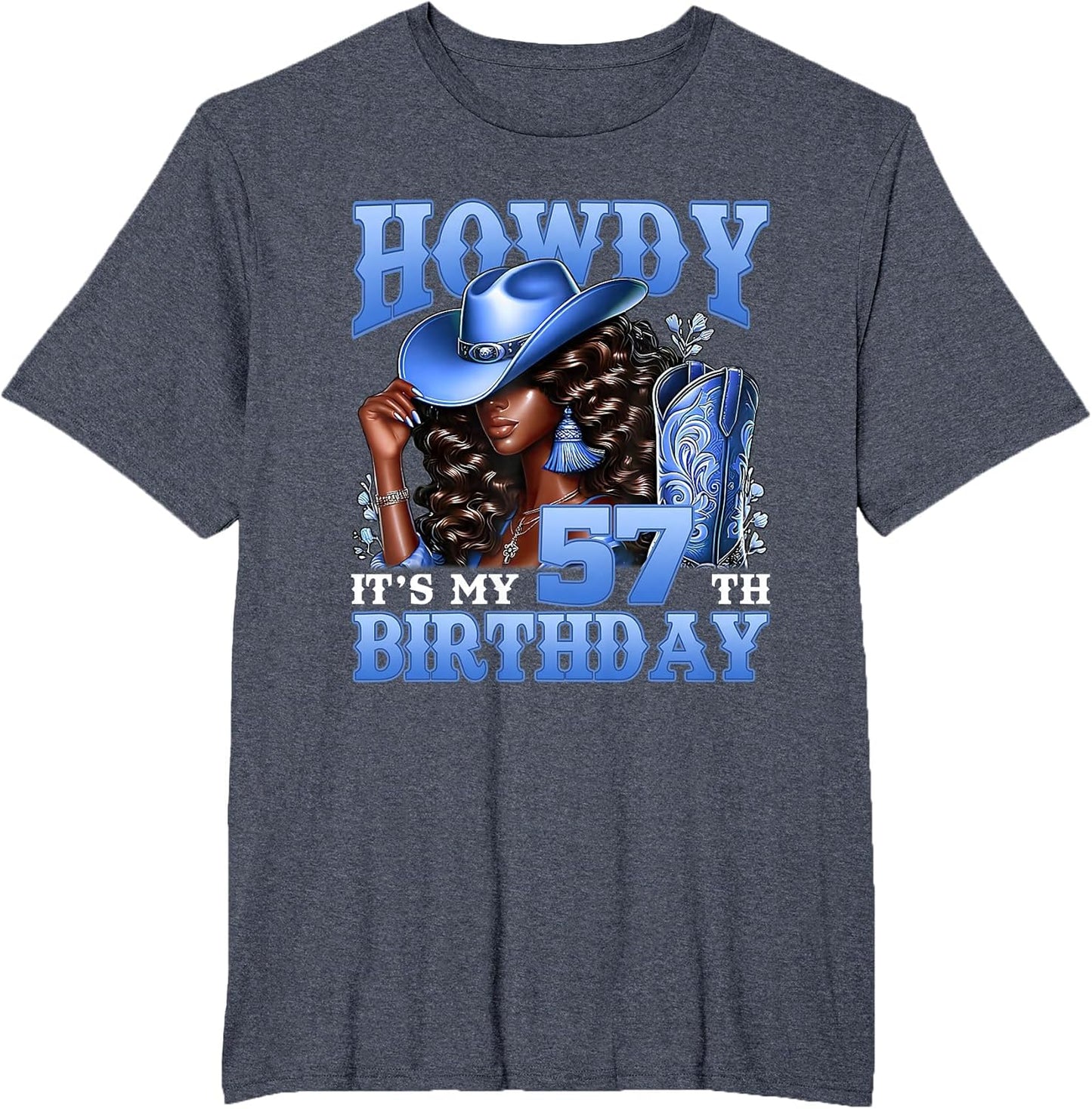 Howdy 57th Birthday Western Cowgirl Hat Boots Black Women