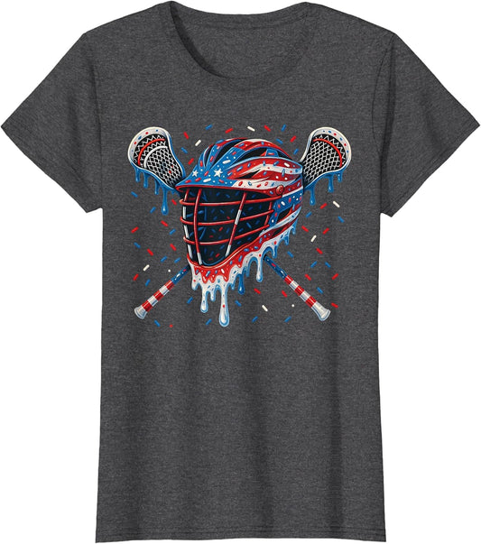 Patriotic American Flag Lacrosse Ice Cream Drip Lax Boys