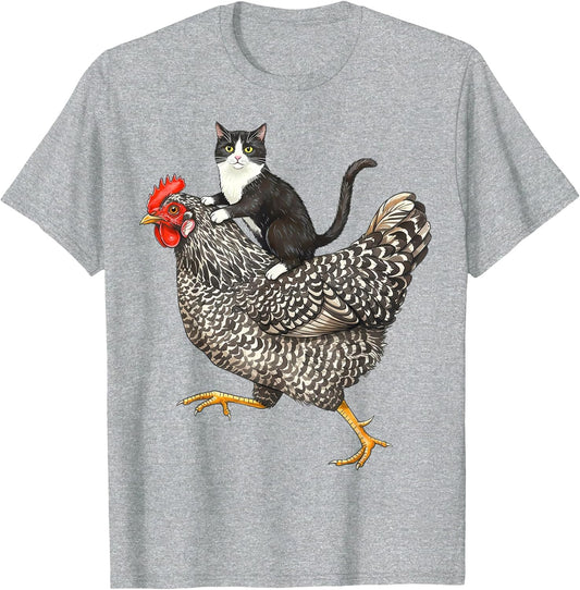 Funny Cat Riding Chicken Tuxedo Cat Women Kids