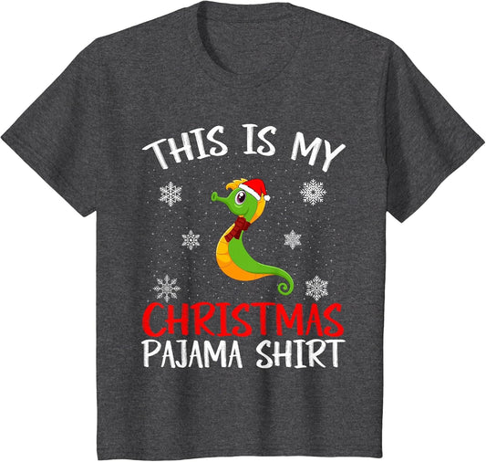 This is My Christmas Pajama Shirt Seahorse Santa Hat Xmas