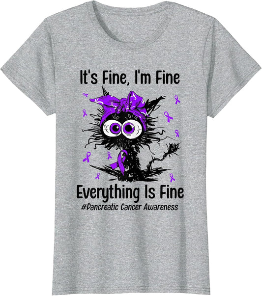 Motivational Pancreatic Cancer Awareness Cat Ribbon Purple