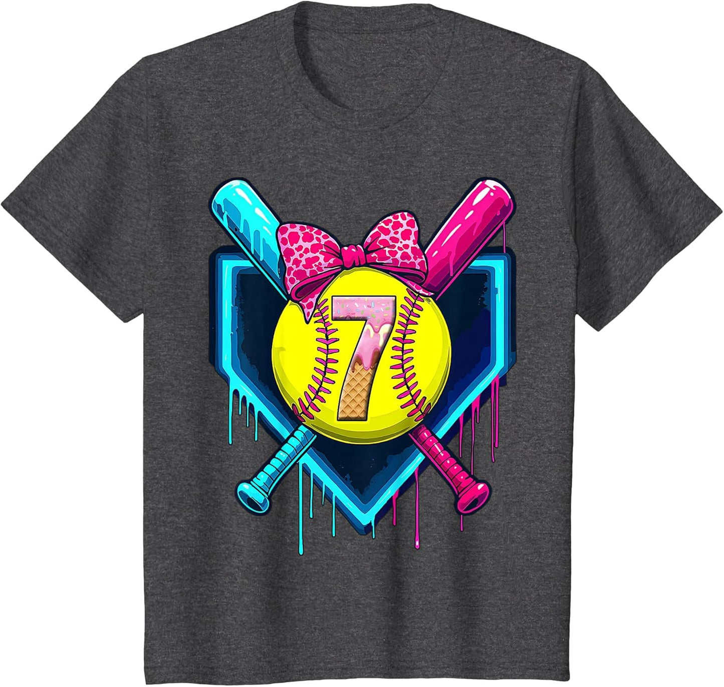Softball 7 Years Old Ice Cream Drip 7th Birthday Girl