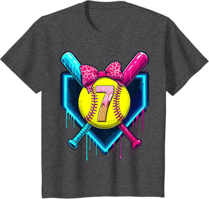 Softball 7 Years Old Ice Cream Drip 7th Birthday Girl