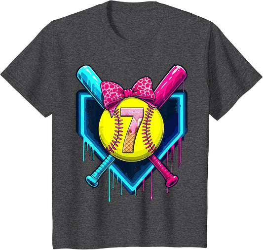 Softball 7 Years Old Ice Cream Drip 7th Birthday Girl