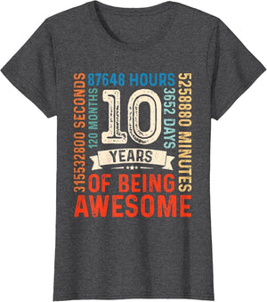 Ten 10yr Vintage 10th Birthday 10 Years Old Retro 120 Months