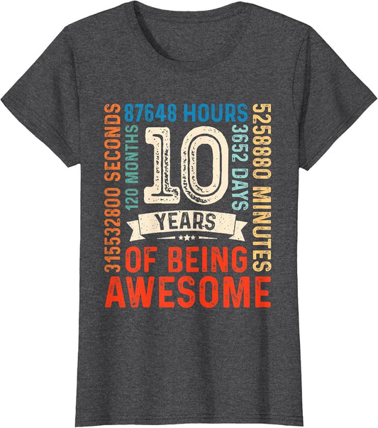 Ten 10yr Vintage 10th Birthday 10 Years Old Retro 120 Months