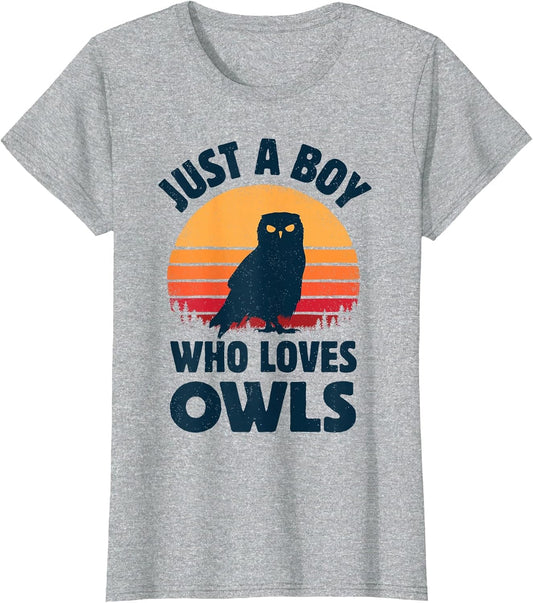 Owl Just A Boy Who Loves Owls Men Bird Retro Vintage Sunset