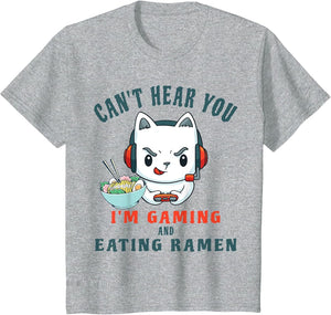 Cat Video Gamer - Can't Hear You I'm Gaming and Eating Ramen
