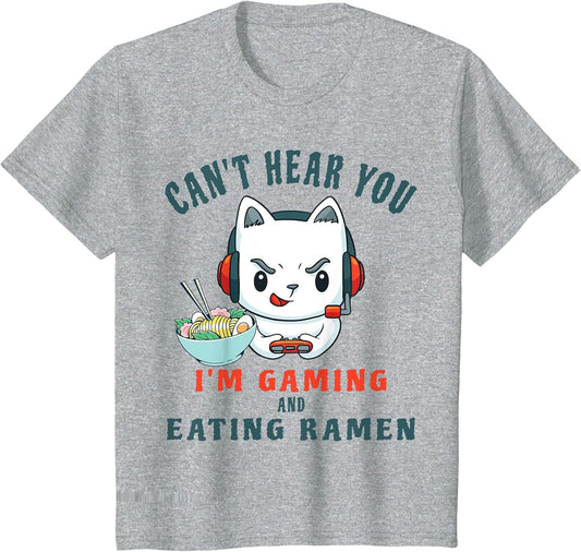 Cat Video Gamer - Can't Hear You I'm Gaming and Eating Ramen