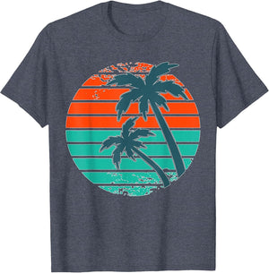 Tropical Retro Palm Tree Sunset in Orange, Aqua and Teal