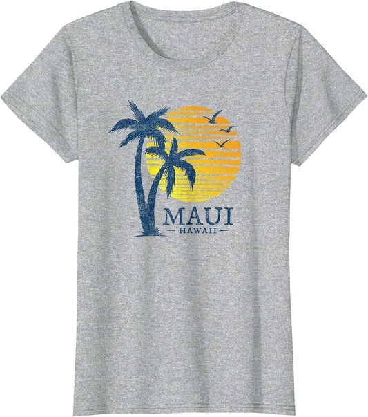 Vintage Maui Hawaii Palm Tree Beach Sunset Vacation Souvenir