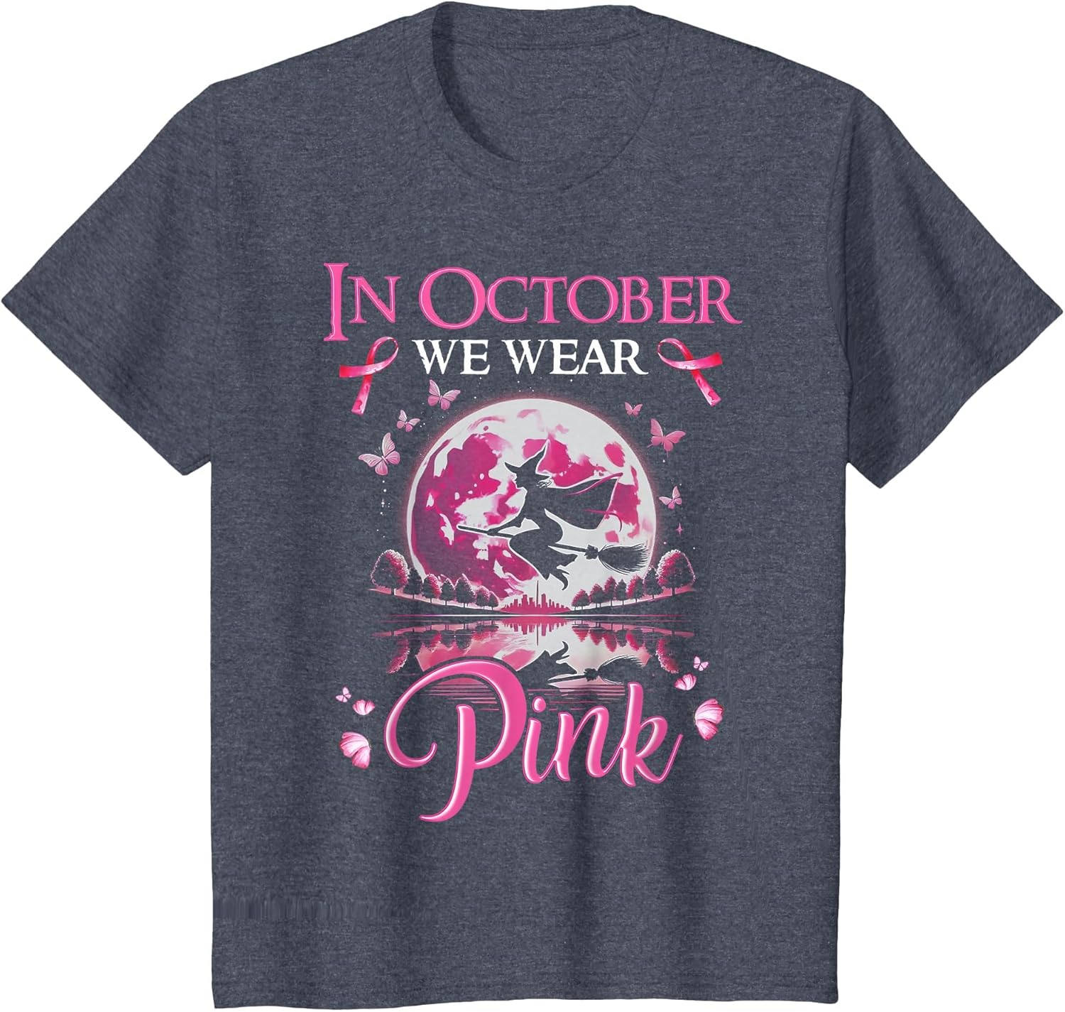 in October We Wear Pink Ribbon Witch Breast Cancer Halloween