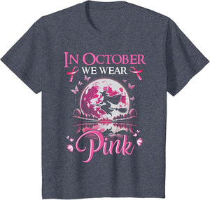 in October We Wear Pink Ribbon Witch Breast Cancer Halloween