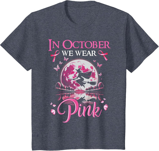 in October We Wear Pink Ribbon Witch Breast Cancer Halloween