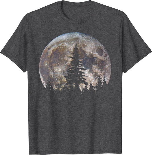 Retro Full Moon Vintage Forest Nature Minimalist Pine Tree