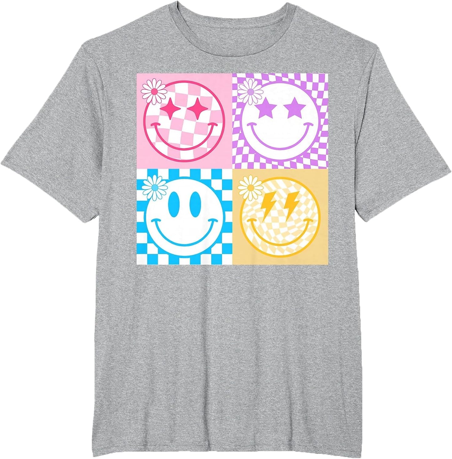Retro Happy Face Shirt Checkered Pattern Smile Face Trendy